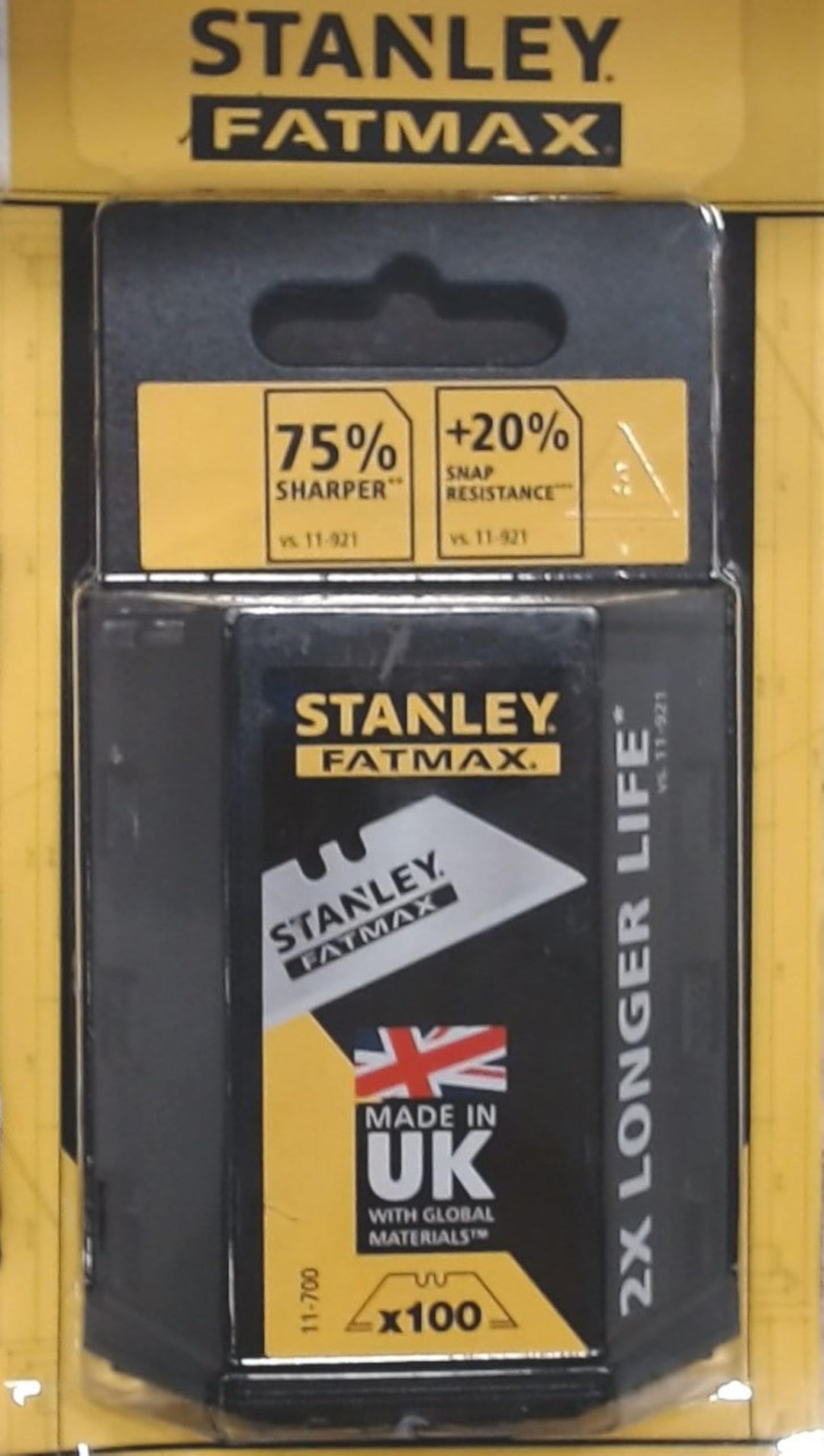 Stanley FatMax Trapezklingen (0,65 mm Klingenstärke, 100 Stück im Spender, S3-Technologie, bruchfest