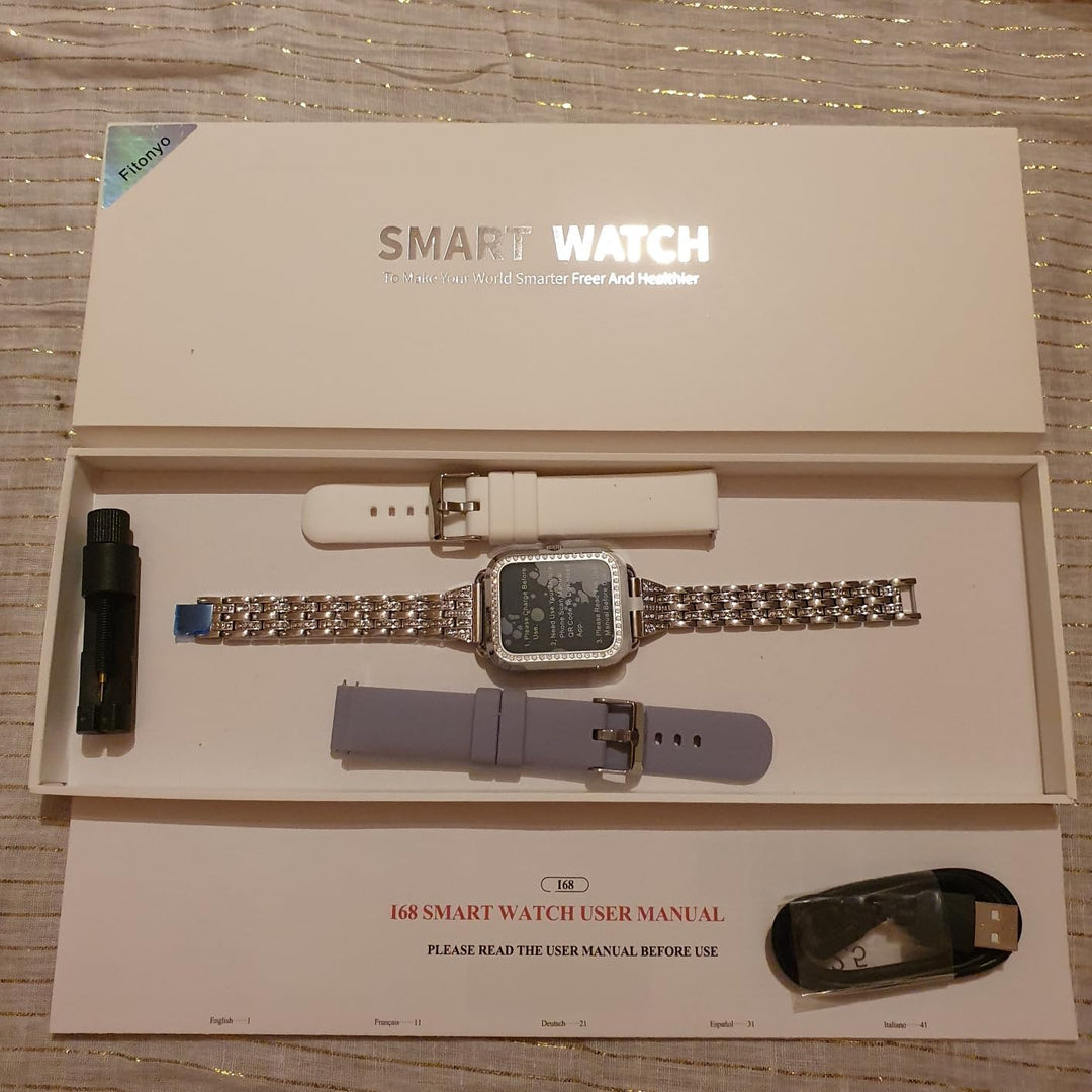 fitonyo Smartwatch Damen mit Telefonfunktion Diamant,1.29" Touch-Farbdisplay,Pulsuhr, SpO2,Schlafmon