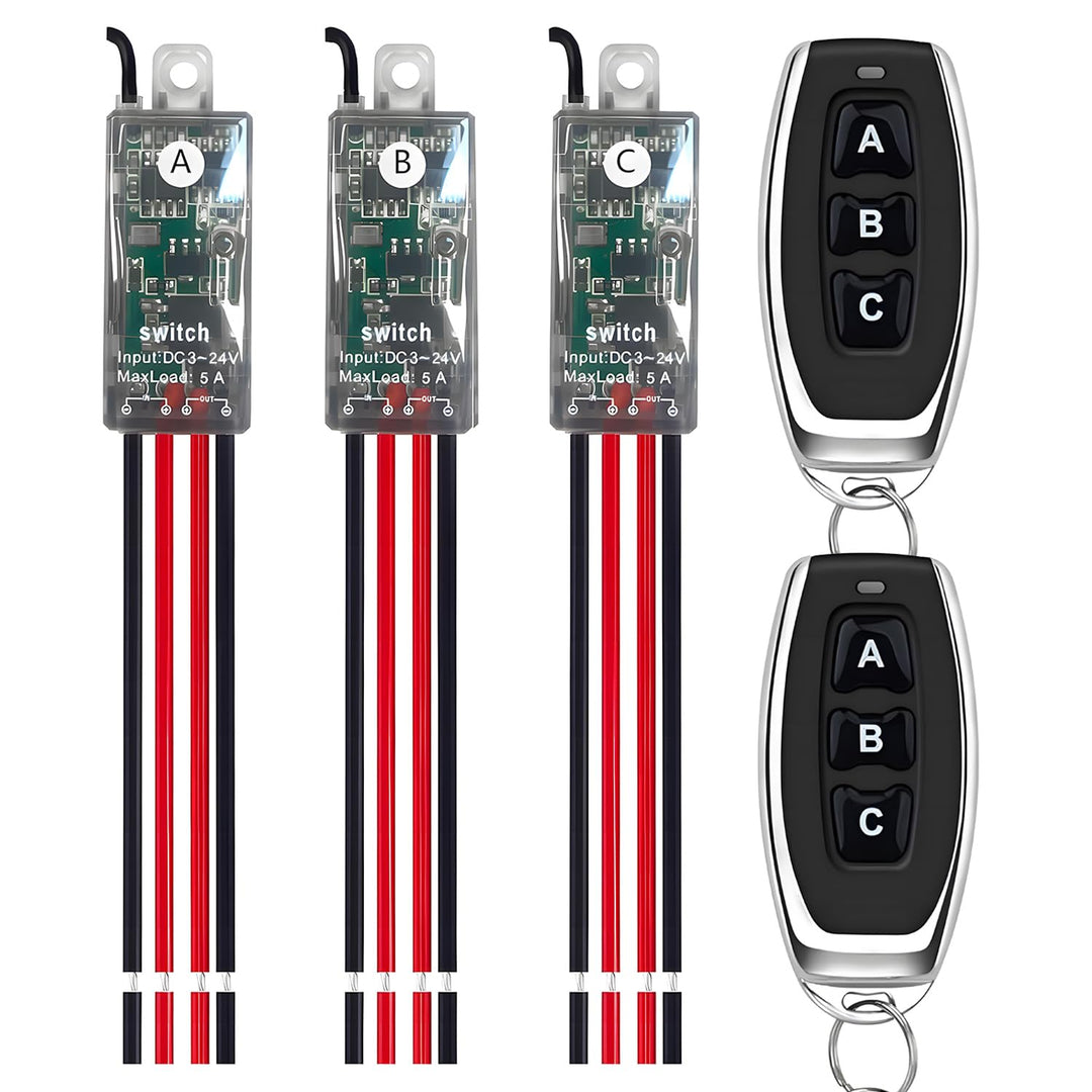 12v funkschalter,3 Wege kabelloser Lichtschalter DC 5V/12V/24V/5A Mini Relais 1 Kanal Wireless Licht