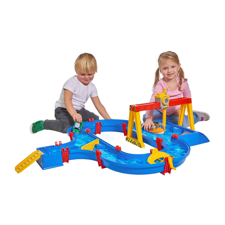 AquaPlay - ContainerPort - Wasserbahn mit beweglichem Kranarm, viele Spielfunktionen, Spieleset inkl