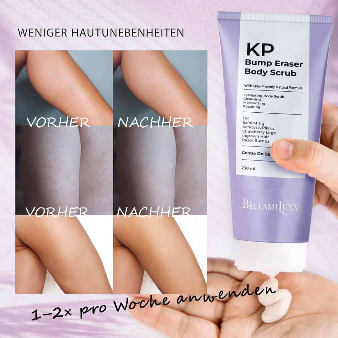 BellamiLuxx KP Bump Eraser Body Scrub: Peeling für Keratosis Pilaris & Erdbeerhaut, Glättet raue, tr