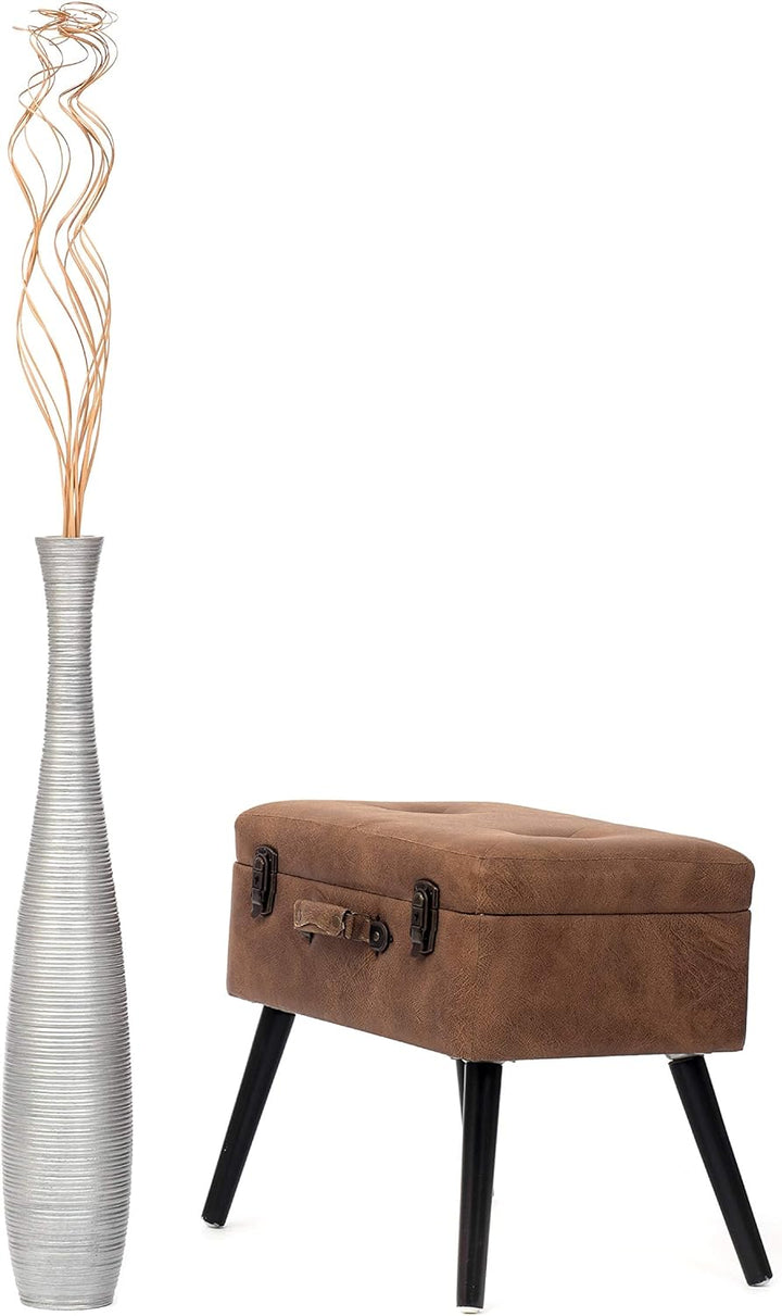 Leewadee Grosse Bodenvase für Dekozweige hohe Standvase Design Holzvase, Holz, 70 cm, Silber 70 cm S