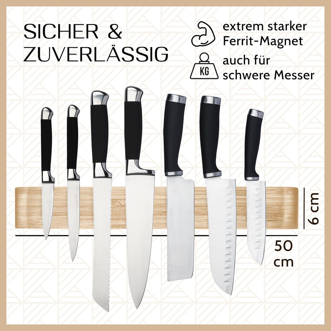 KÖKSMAGI® Magnetleiste Messer aus Bambus (50 cm) - magnetische Messerleiste mit extrem starkem Magne