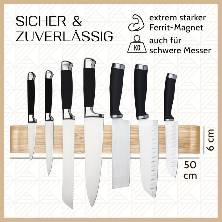 KÖKSMAGI® Magnetleiste Messer aus Bambus (50 cm) - magnetische Messerleiste mit extrem starkem Magne