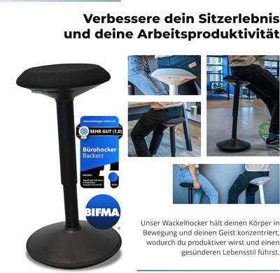 Backerz ergonomischer Wackel-Hocker - Bürohocker mit 40-60 cm Höhenverstellbar, Stehhocker, Arbeitsh