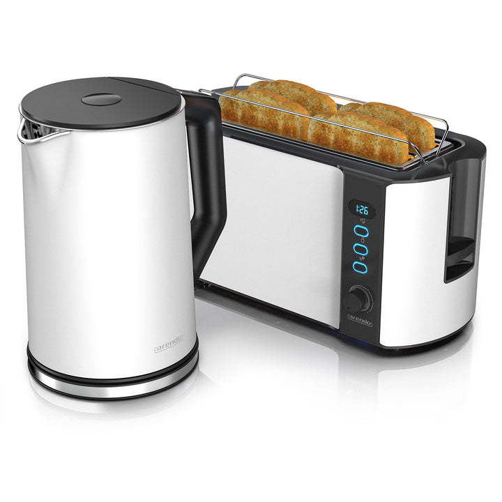 Arendo - Wasserkocher mit Toaster Set Edelstahl Weiss matt, Wasserkocher 1,5L 40° - 100° Warmhaltefu