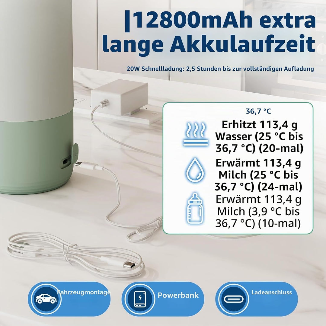 Baby Flaschenwärmer Unterwegs, Mobiler Milcherwärmer Mit Akku, 500ml, LED-Anzeige, 1°c Präzise Kontr