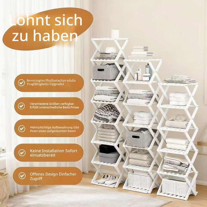 Kleines Schuhregal, weiss, 6 Etagen, Bambus, faltbar, Schuh-Organizer, freistehendes Regal für Einga