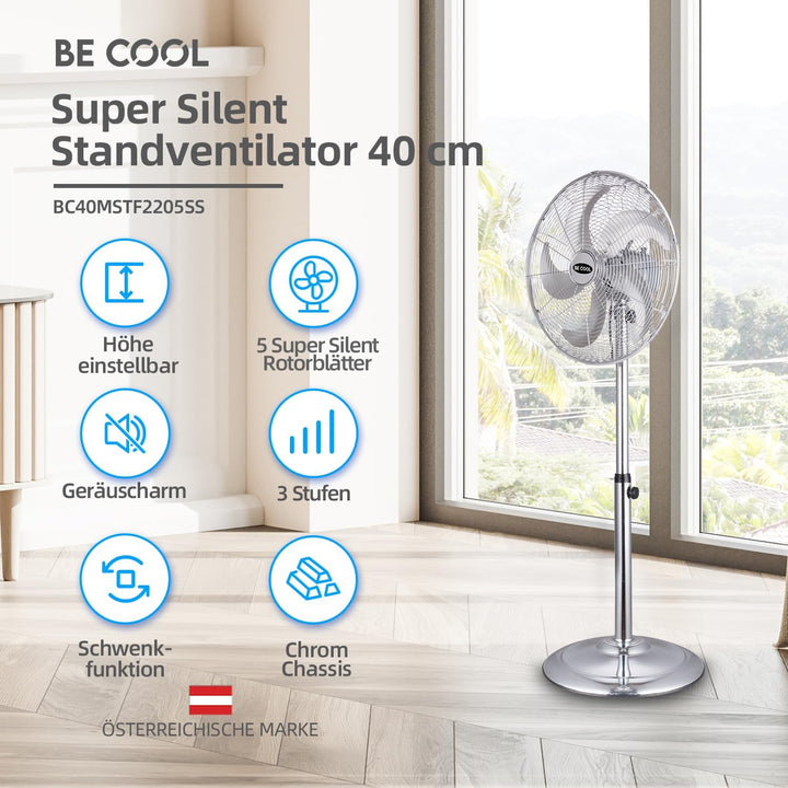 Be Cool Standventilator 40cm Super Silent BC40MSTF2205SS – Super Silent, Ø 40 cm, 50 Watt, stufenlos