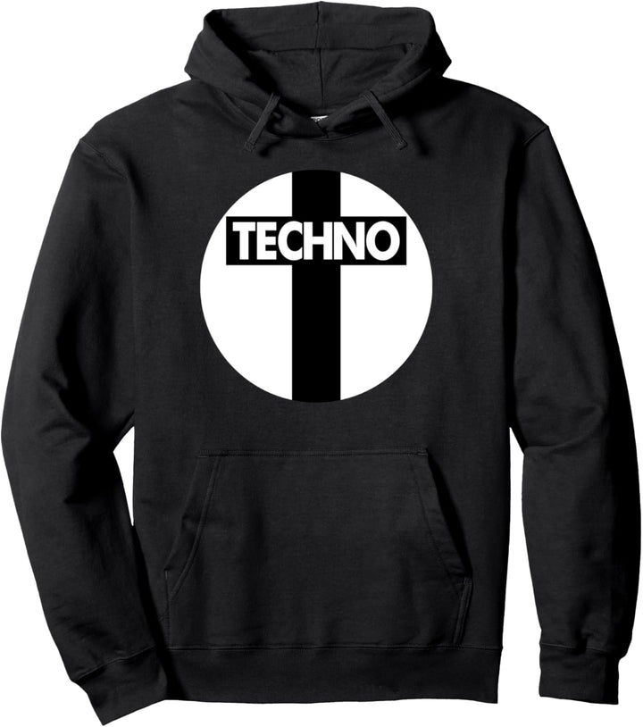 Techno Kreuz im Kreis Negativ - Techno is my Religion Pullover Hoodie