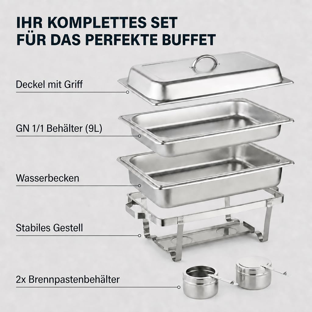 Speisewärmer Chafing-Dish 1X 1/1 GN 65 mm aus Edelstahl Warmhaltebehälter Essen Wärmebehälter für Sp