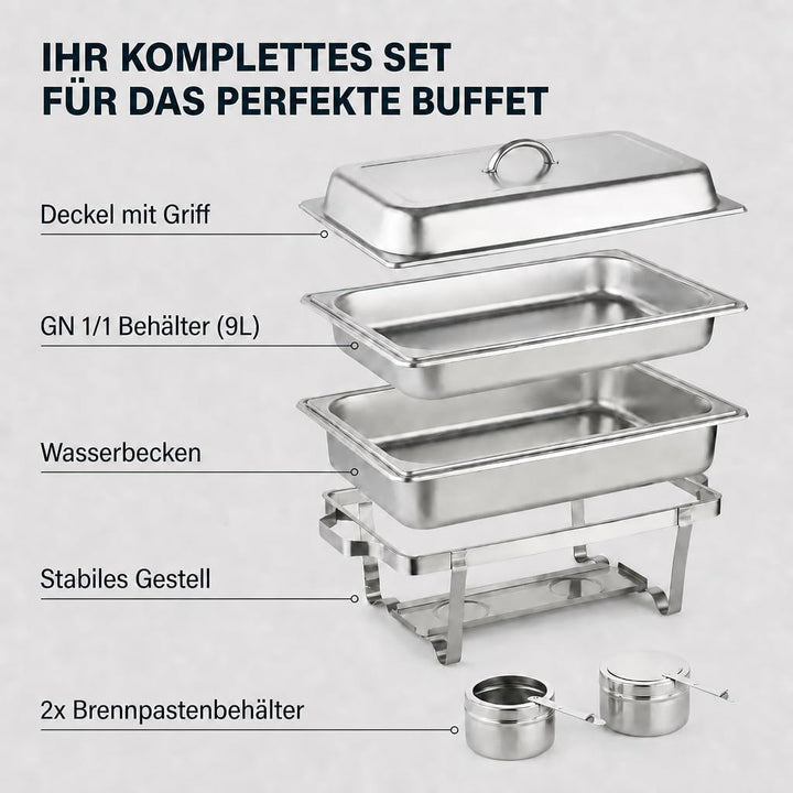 Speisewärmer Chafing-Dish 1X 1/1 GN 65 mm aus Edelstahl Warmhaltebehälter Essen Wärmebehälter für Sp