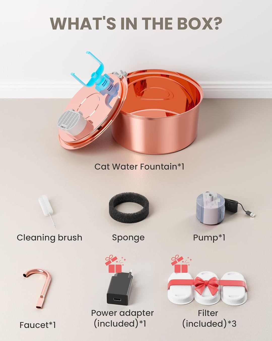 Tomxcute Katzenbrunnen Edelstahl Trinkbrunnen für Katze - 108oz/3.2L Ultra leise Wasserbrunnen für K