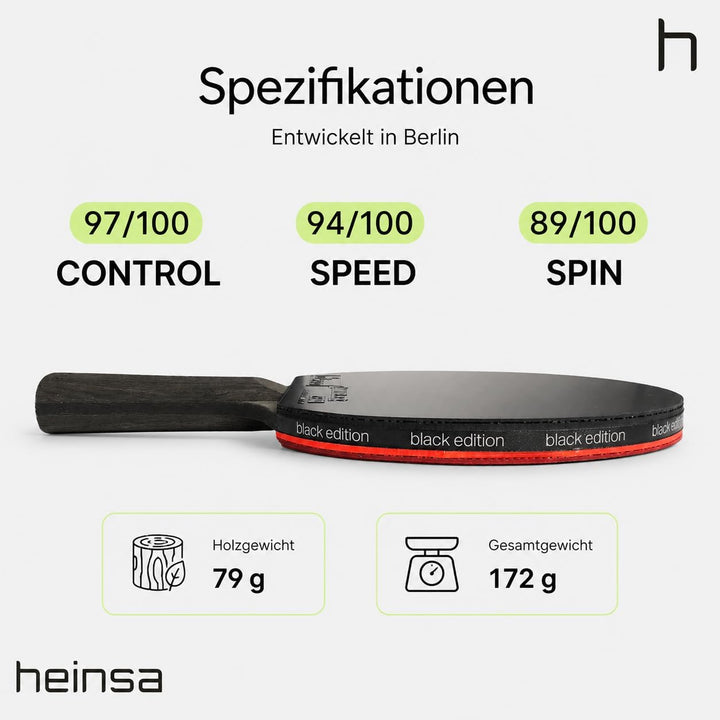 heinsa Carbon Profi Tischtennisschläger ITTF Wettkampf zugelassen Black Edition aus Lichtnussbaum mi