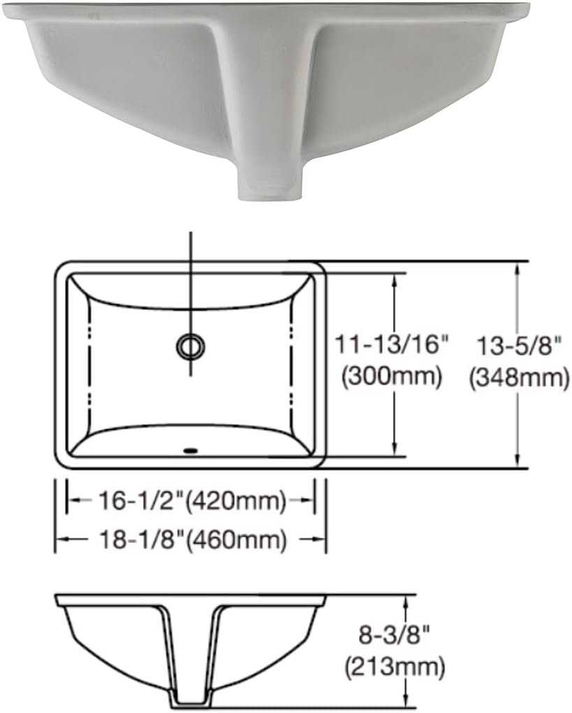 MEJE 202H Rechteckige Unterbau-Spüle 46 x 34.8 x 21.3 cm Keramik-Weiss, 46 X 34.8 X 21.3 Cm