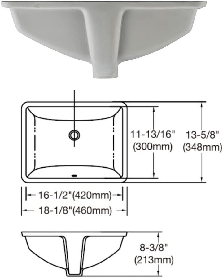 MEJE 202H Rechteckige Unterbau-Spüle 46 x 34.8 x 21.3 cm Keramik-Weiss, 46 X 34.8 X 21.3 Cm