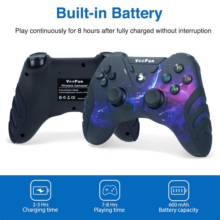 VooFun PC Controller Wireless, Gamepad für PC PS3 Controller mit Dual-Vibration, 2.4g Wireless Gamin