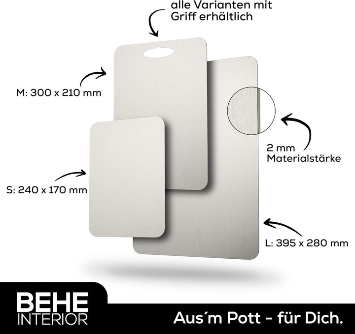 BEHE Schneidebrett Edelstahl - Made in Germany, Hygienisches Schneidebrett, cutting board, Rutschfes