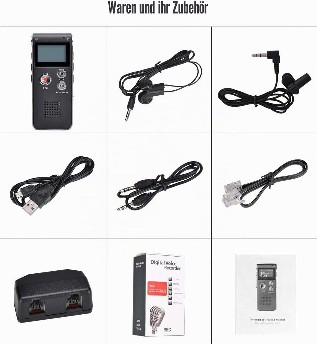 Lychee 8GB LCD Bildschirm Digitales Diktiergerät Aufnahmegerät Sprachaufnahme Audiorekorder Voice Re