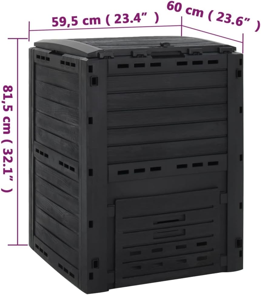 Schwarzer Komposter aus Polypropylen 280 L 59,5 x 60 x 81,5 cm für Gartenabfall, Bioabfall, Laub und