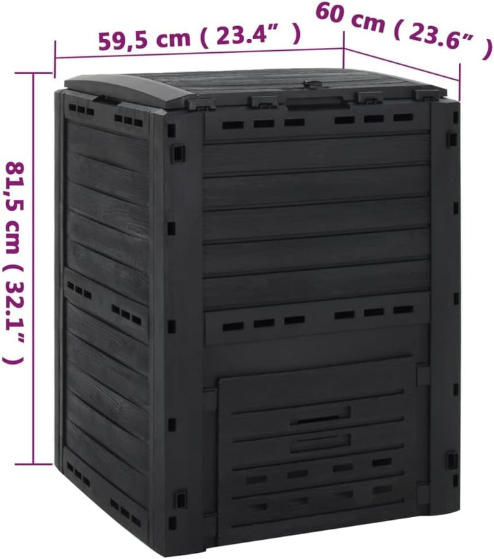 Schwarzer Komposter aus Polypropylen 280 L 59,5 x 60 x 81,5 cm für Gartenabfall, Bioabfall, Laub und