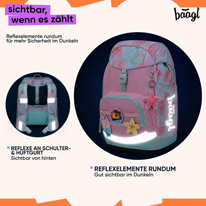Baagl Airy Plus Schulranzen-Set 5-teilig, 25 l, ab 130 cm (Sunset) | Isoliertes Snackfach; Magnetver