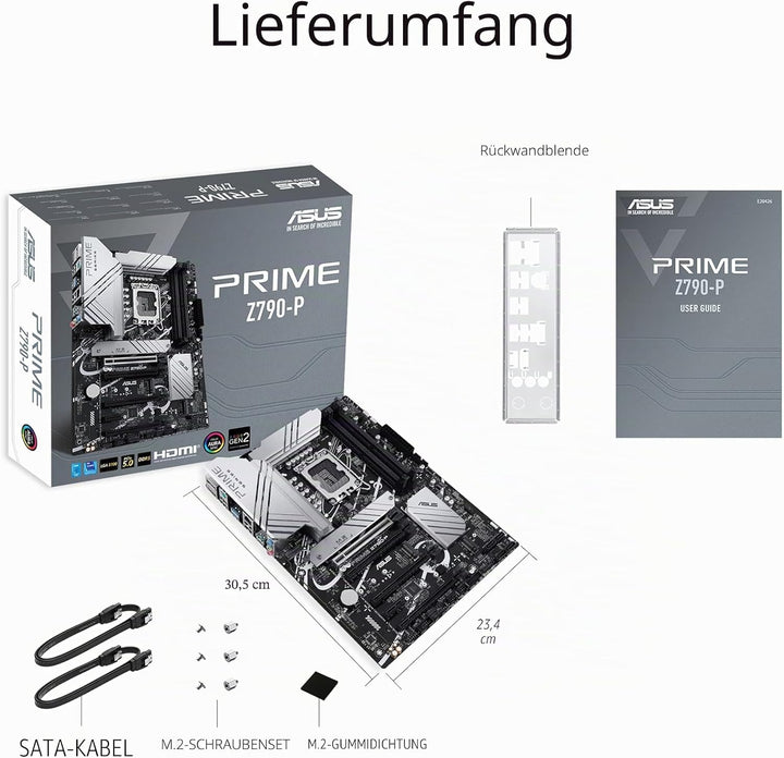 ASUS Prime Z790-P Gaming Mainboard Sockel Intel LGA1700 (ATX, PCIe 5.0, DDR5 Speicher, 3x M.2, HDMI,