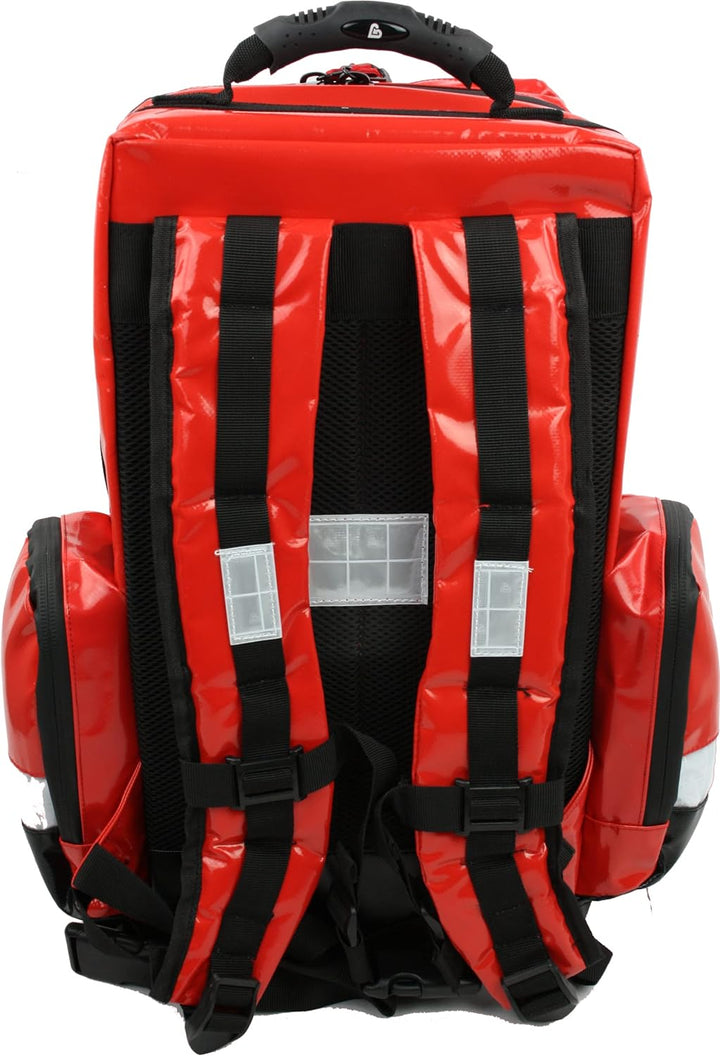 Bexamed Notfallrucksack Medicus ca. 23 LITER Volumen - LEER - rot aus Plane - mit Waterstop Reissver