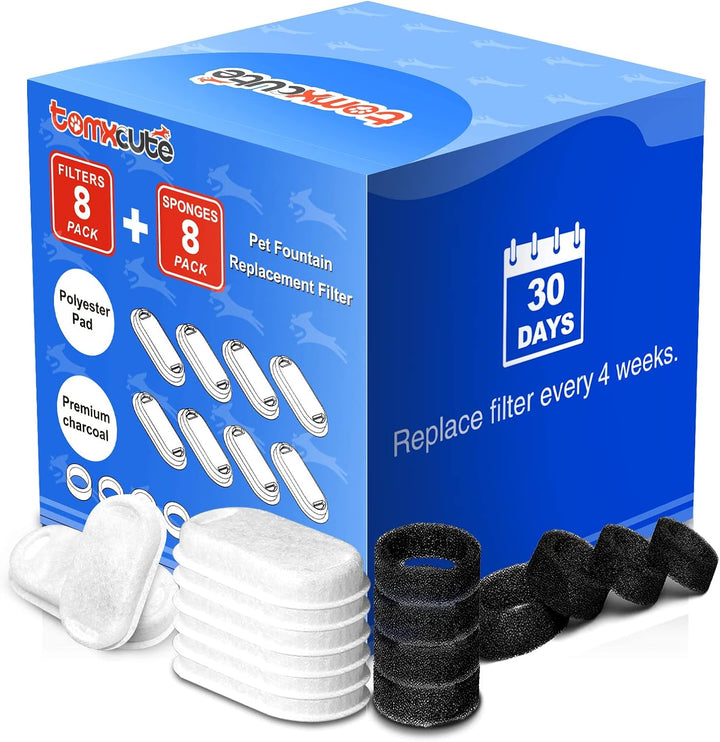TOMXCUTE Ersatzfilter für Katzenbrunnen 8 Stück Kohlefilter und 8 Stück Schaumfilter 8 Kohlefilter+
