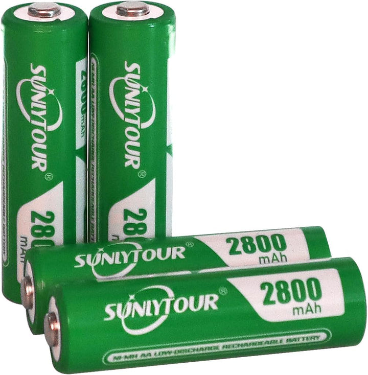 2800mAh NI-MH AA Batterie & 1100mAh NI-MH AAA Batterie mit Ladegerät,SUNLYTOUR 4 Stück 2800mAh AA NI
