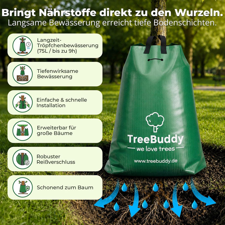 5xTreeBuddy Baumbewässerungssack 75L Bewässerungssack Bäume, Baumbeutel Langzeitbewässerung, Wassers