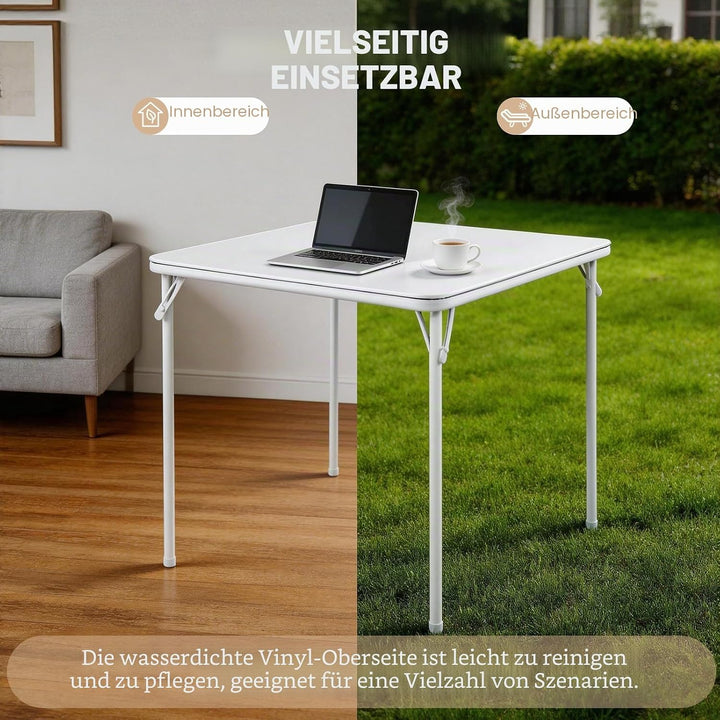Quadratischer Klapptisch, tragbarer, robuster Kartentisch mit Vinylplatte, für drinnen und draussen,