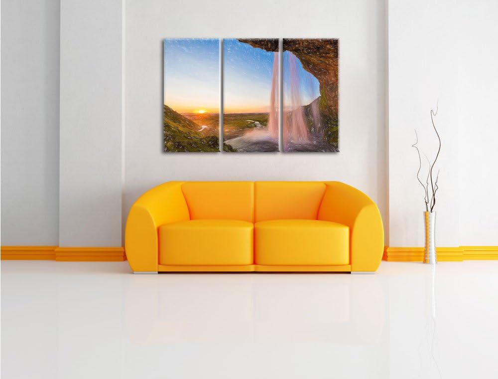 Pixxprint Grossartiger Wasserfall als Leinwandbild/Grösse: 3 Teilig (120x80) cm/Wandbild/Kunstdruck/