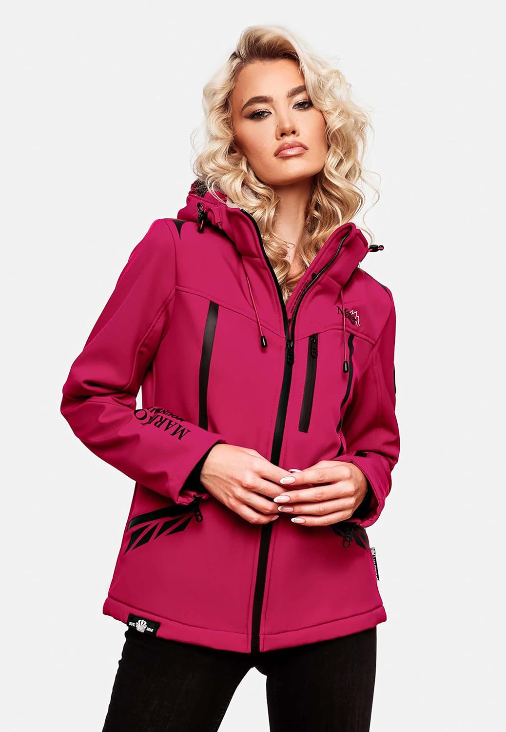 MARIKOO Damen Softshelljacke wasserdichte Funktionsjacke mit abnehmbarer Kapuze Mount-Cho-Oyu S Fuch