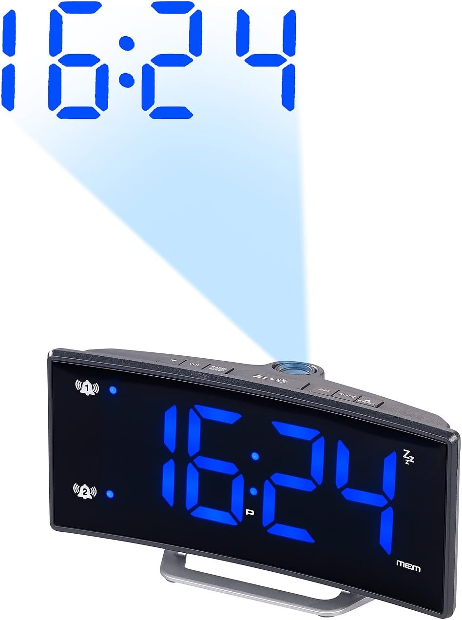 auvisio Projektionswecker mit gebogenem Display, Doppelalarm & USB-Ladeanschluss (Wecker mit Projekt