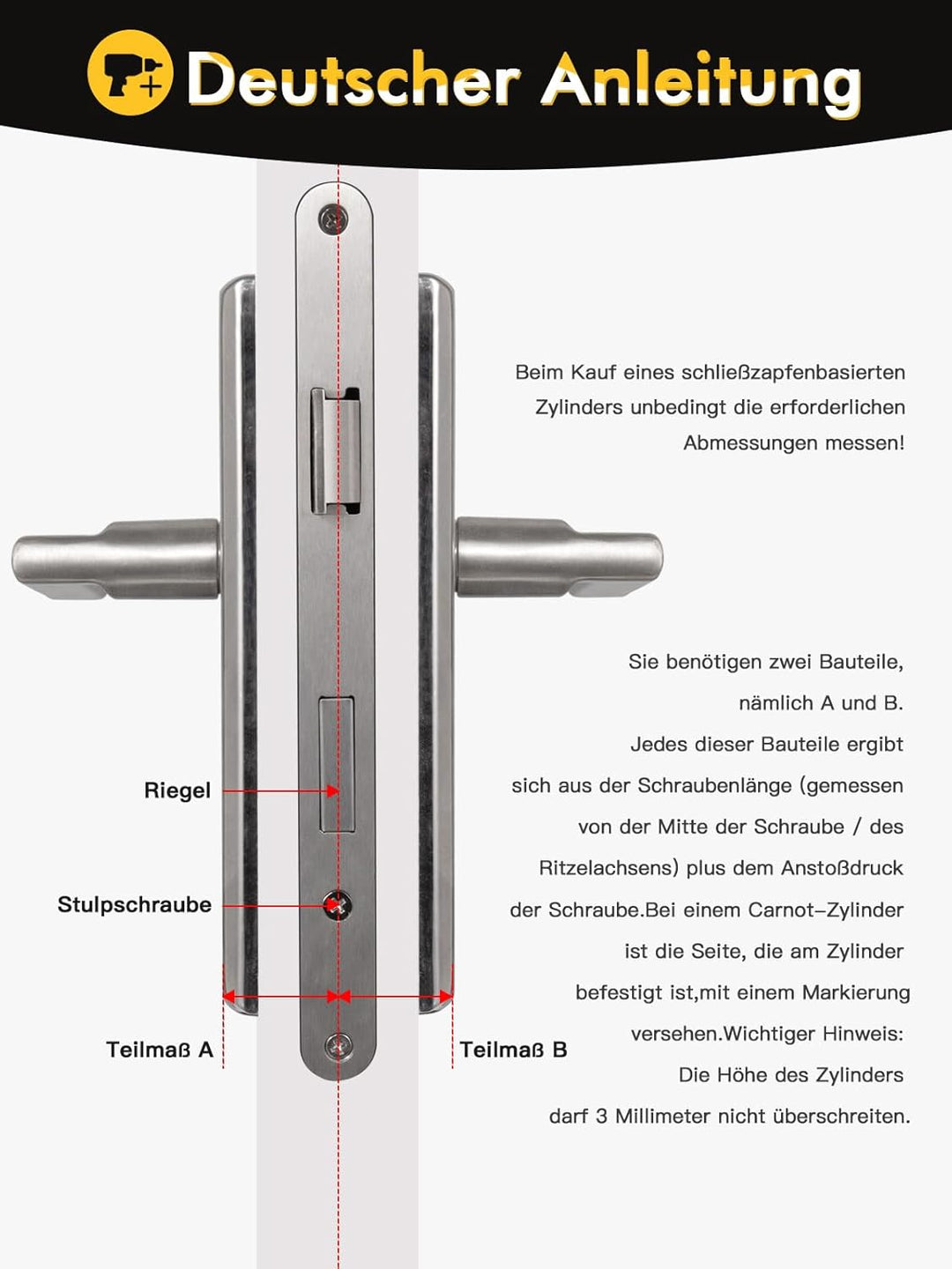 Schliesszylinder, Profilzylinder 70mm(35T/35),Schlüssel zylinderschloss mit 8 horizontalen Schlüssel