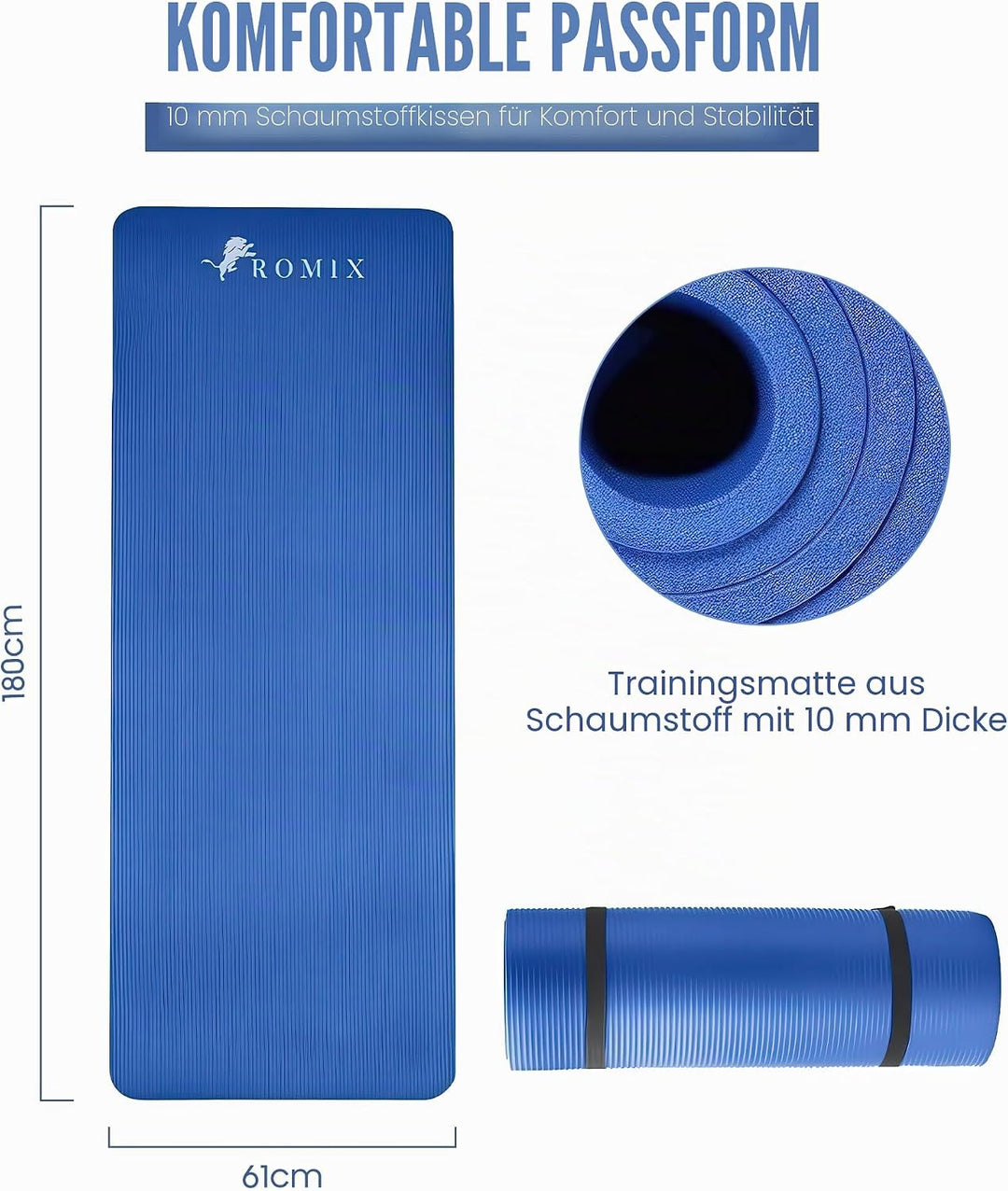 ROMIX Yoga Matte Dicker 10mm, Gymnastikmatte Pro Weichschaum Pad, Sportmatte Fitnessmatte Rutschfest