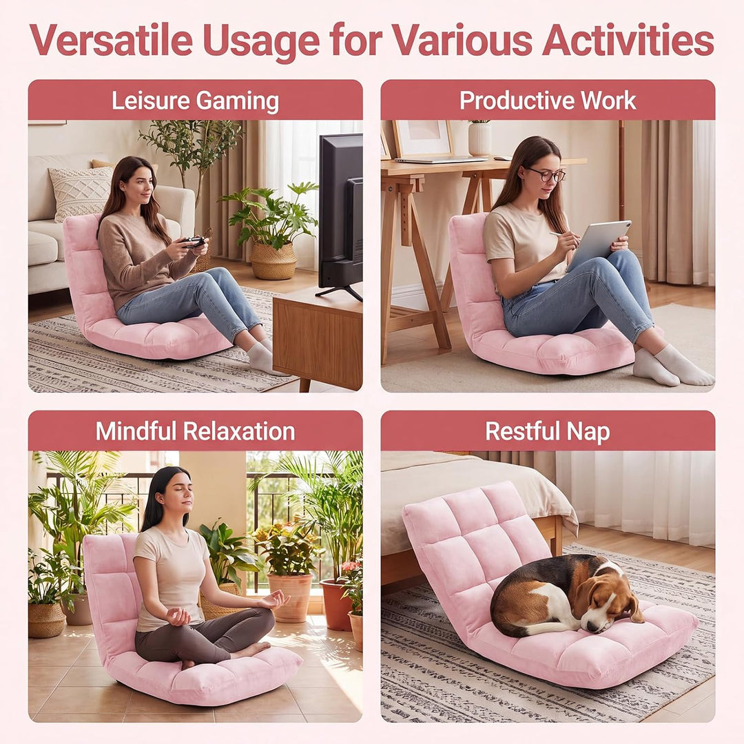 RELAX4LIFE Bodenstuhl klappbar, Bodensessel mit Liegefunktion (Hellrosa) | Bodensitz mit Verstellbar