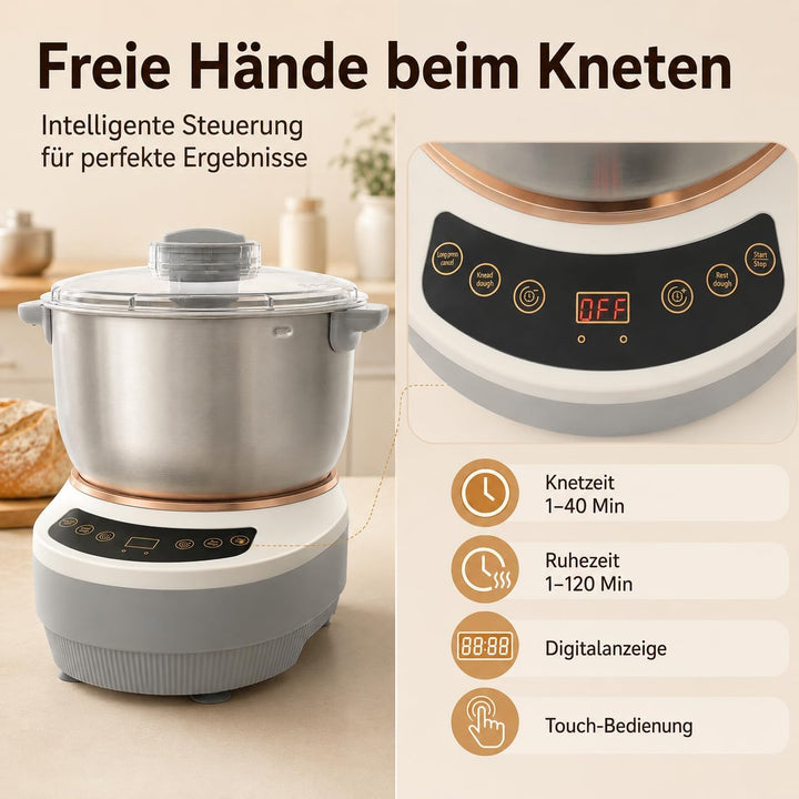 Teigknetmaschine, 7L Vollautomatische Teigmaschine, Teigmehl Mixer 45 ℃ Konstante Temperatur Ferment