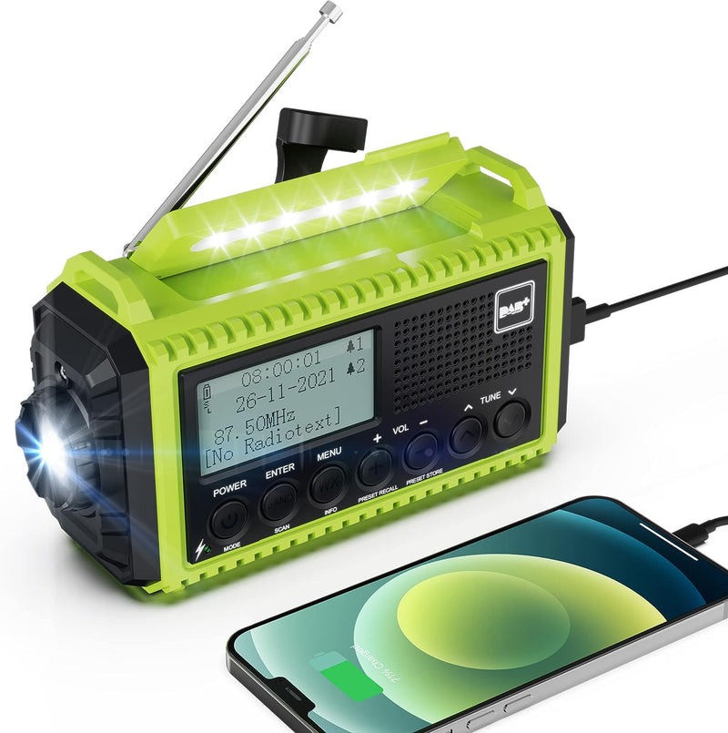 Kurbelradio DAB/UKW mit Akku 5000mAh, Tragbare Solar Radio mit LED Taschenlampe & Leselicht, DAB+ Ba