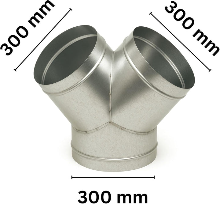 Weedness Y-Stück 300 mm Metall Rohr für Grow Abluft - Rohrlüfter Lüfter Aktivkohlefilter Adapter Kli