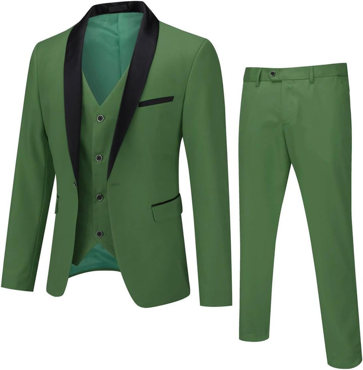 Sliktaa Herren Anzug 3 Teilig Slim Fit Reihe Einfarbig Stoff Business Shawl Kragen Klassisch Tunika