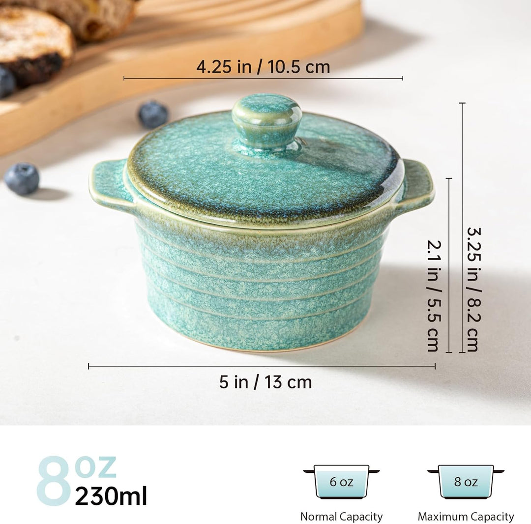 HENXFEN LEAD Mini Cocottes aus Steinzeug, 230ml Auflaufförmchen Souffle Förmchen mit Deckel, 4er-Set
