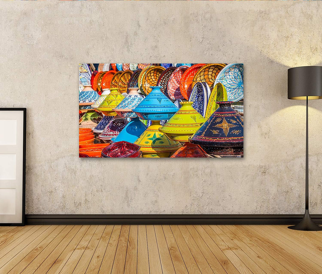islandburner Bild auf Leinwand Tajines Auf Dem Markt In Marrakesch Marokko Bilder Wandbilder Poster,