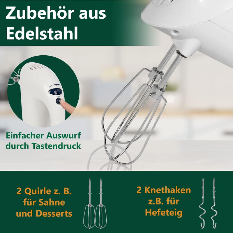 Clatronic elektrischer Handmixer | 250 Watt Motor | 5 Geschwindigkeitsstufen | Auswurftaste | robust