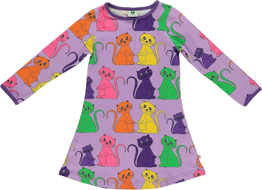 Småfolk Mädchen Ls. Cat Dress 3-4 Jahre Viola, 3-4 Jahre Viola