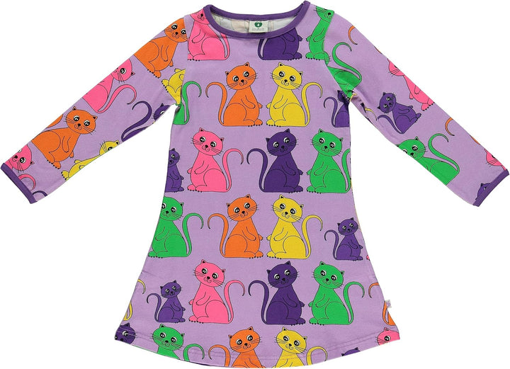 Småfolk Mädchen Ls. Cat Dress 3-4 Jahre Viola, 3-4 Jahre Viola