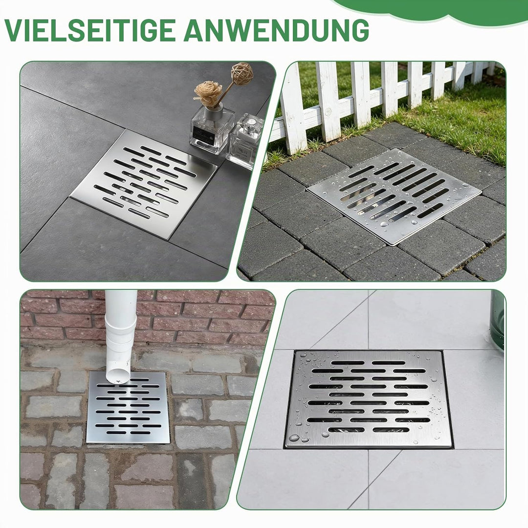 Edelstahl Bodenablauf mit Rahmen, Abflussgitter Quadratisch, Bodenablaufabdeckung rutschfest, Abflus