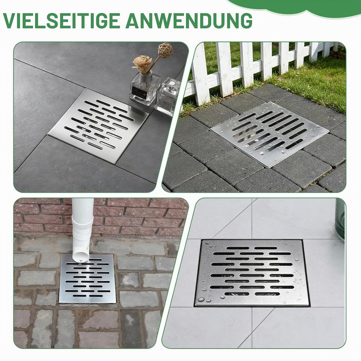Edelstahl Bodenablauf mit Rahmen, Abflussgitter Quadratisch, Bodenablaufabdeckung rutschfest, Abflus