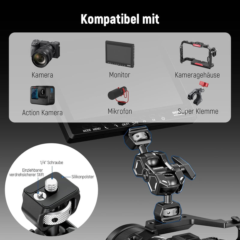 NEEWER Flexibler Magischer Gelenkarm mit Zwei Kugelköpfen, 3/8" Feststellschraube für ARRI und 1/4"